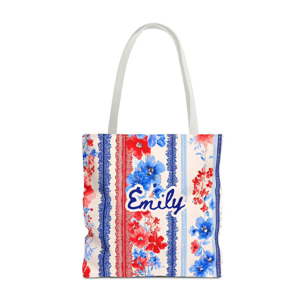 Personalized Floral Tote Bag Red White Blue Custom Patriotic Gift