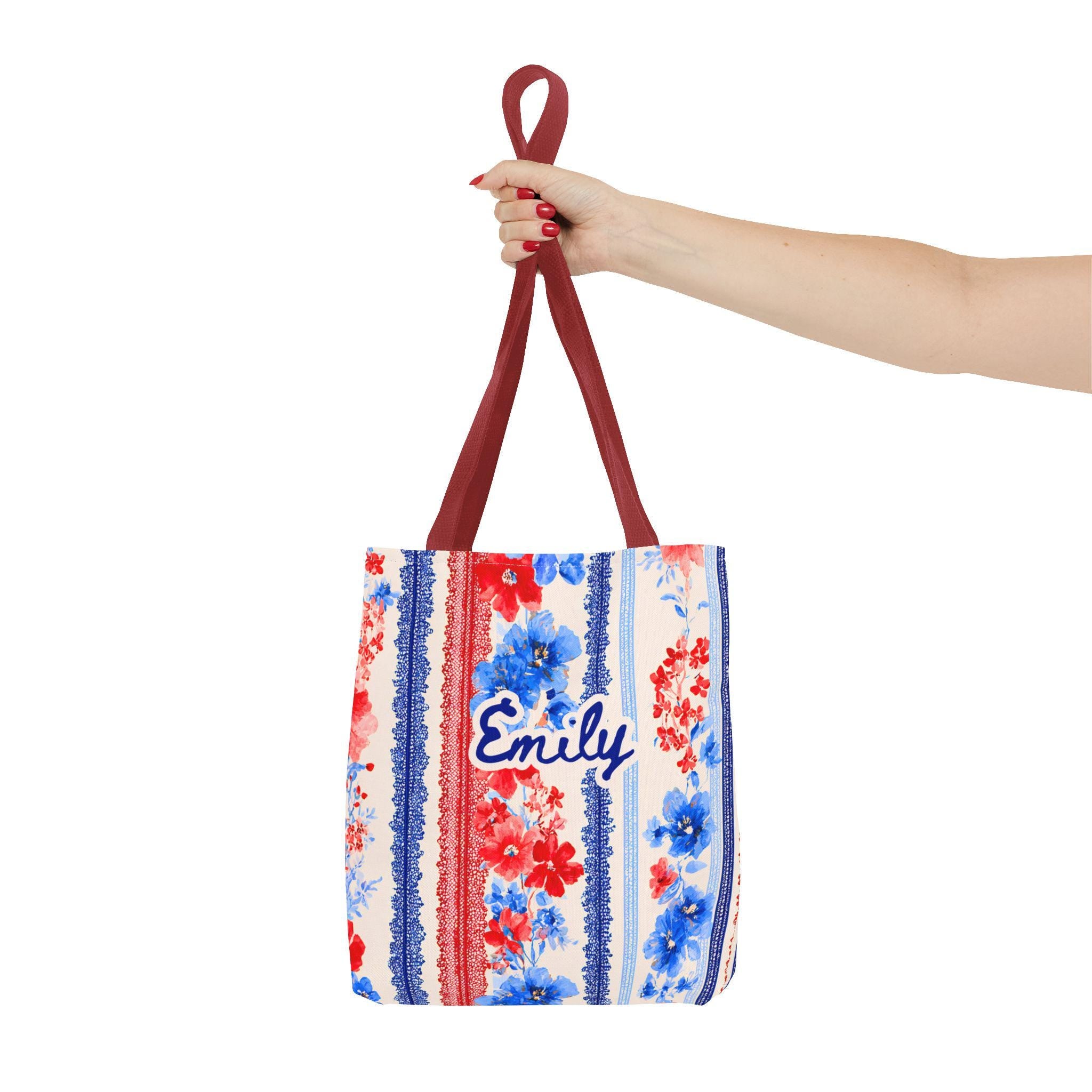 Personalized Floral Tote Bag Red White Blue Custom Patriotic Gift