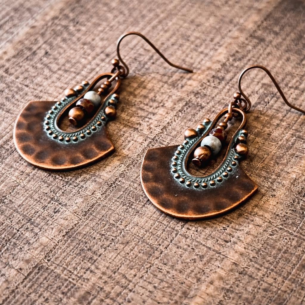 BohoWrapFrancesca Boho Copper Patina Dangle Earrings Turquoise Blue