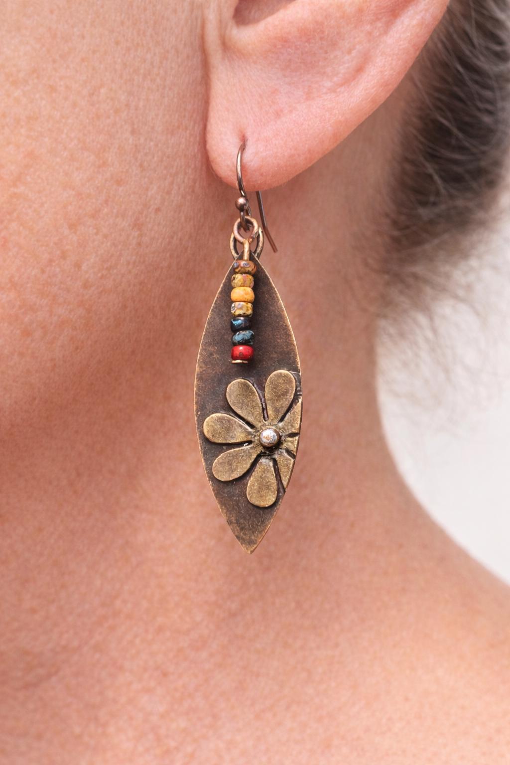 BohoWrapFrancesca Rustic Copper Flower Dangle Earrings Beaded Jewelry