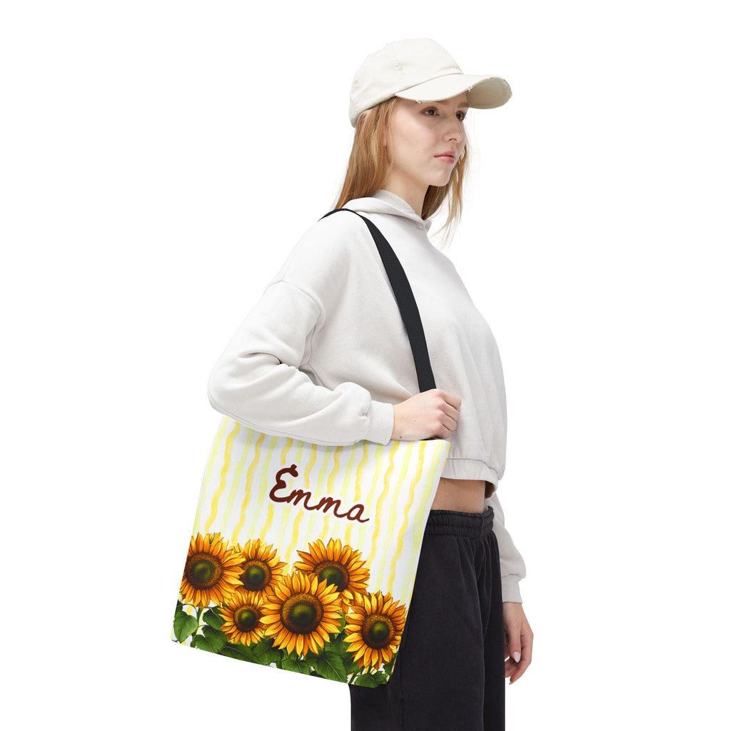 Personalized Sunflower Tote Bag with Custom Name, Yellow Floral Tote