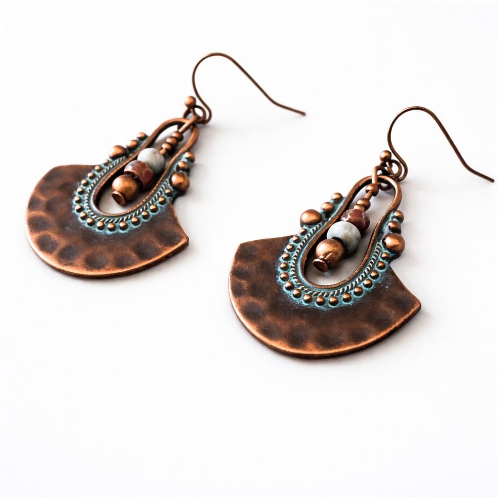 BohoWrapFrancesca Boho Copper Patina Dangle Earrings Turquoise Blue