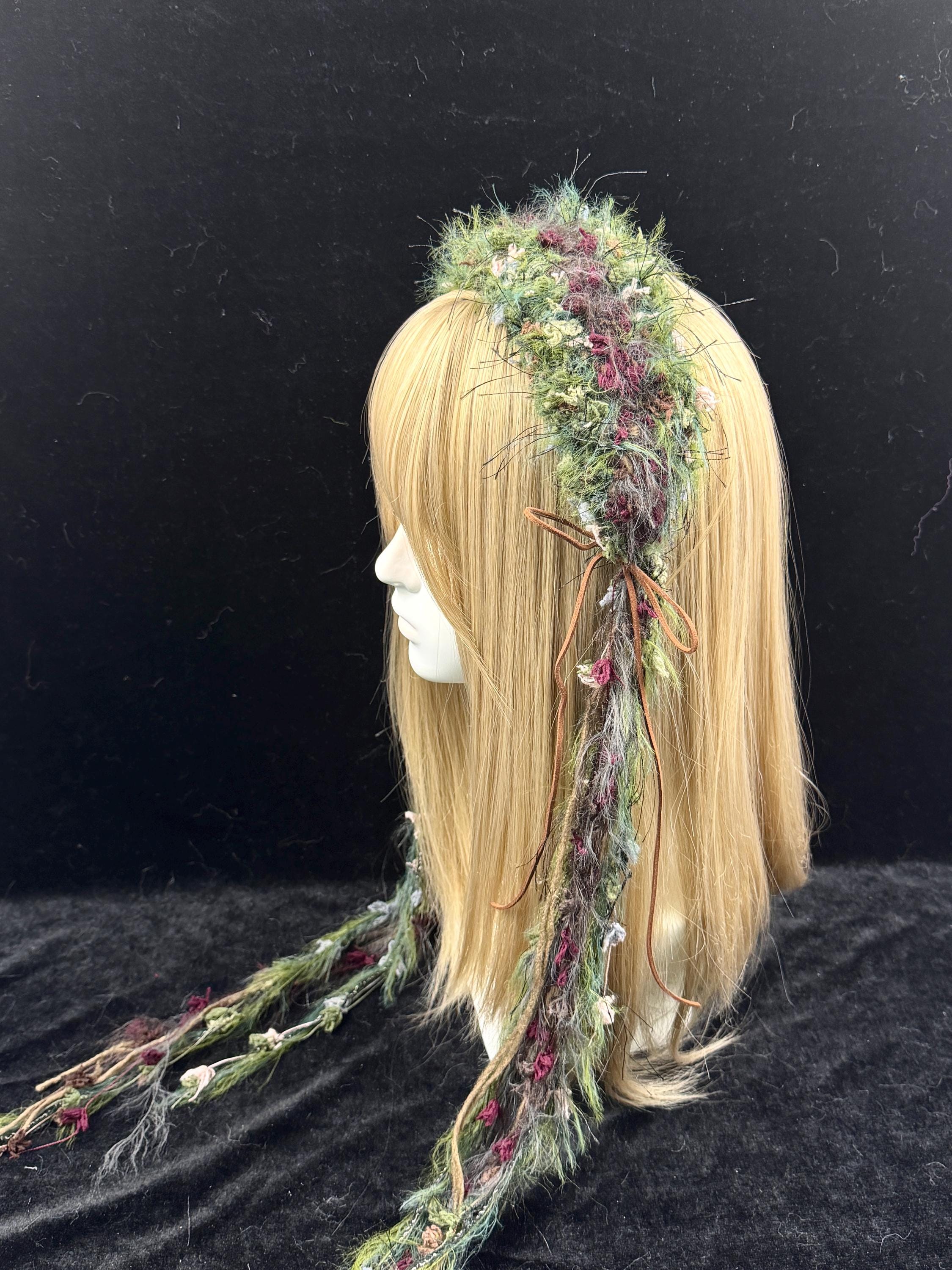 StellarPride Handmade Forest Headband Fluffy Floral Yarn Boho Fairycore Accessory