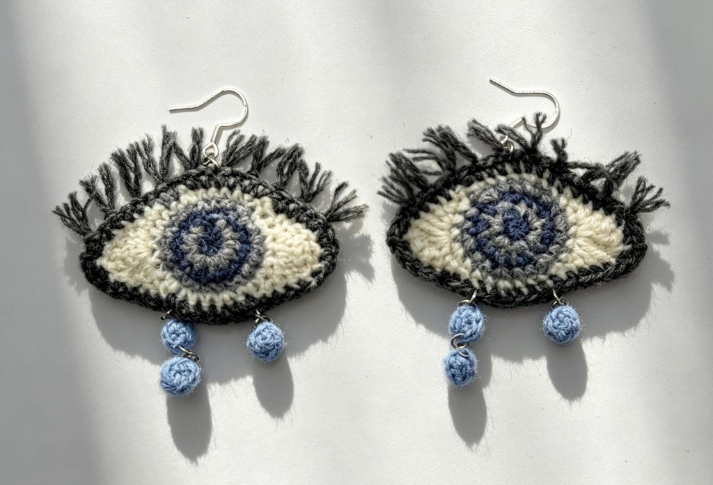 CrochetRecipe Handmade Crochet Dangle Statement Earrings Colorful Flower Star Evil Eye