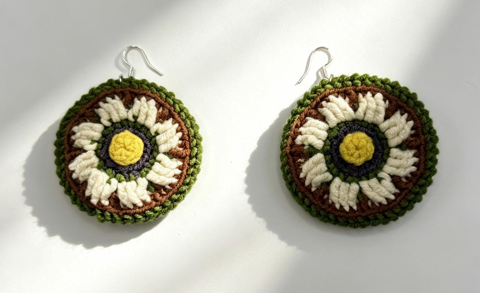 CrochetRecipe Handmade Crochet Dangle Statement Earrings Colorful Flower Star Evil Eye