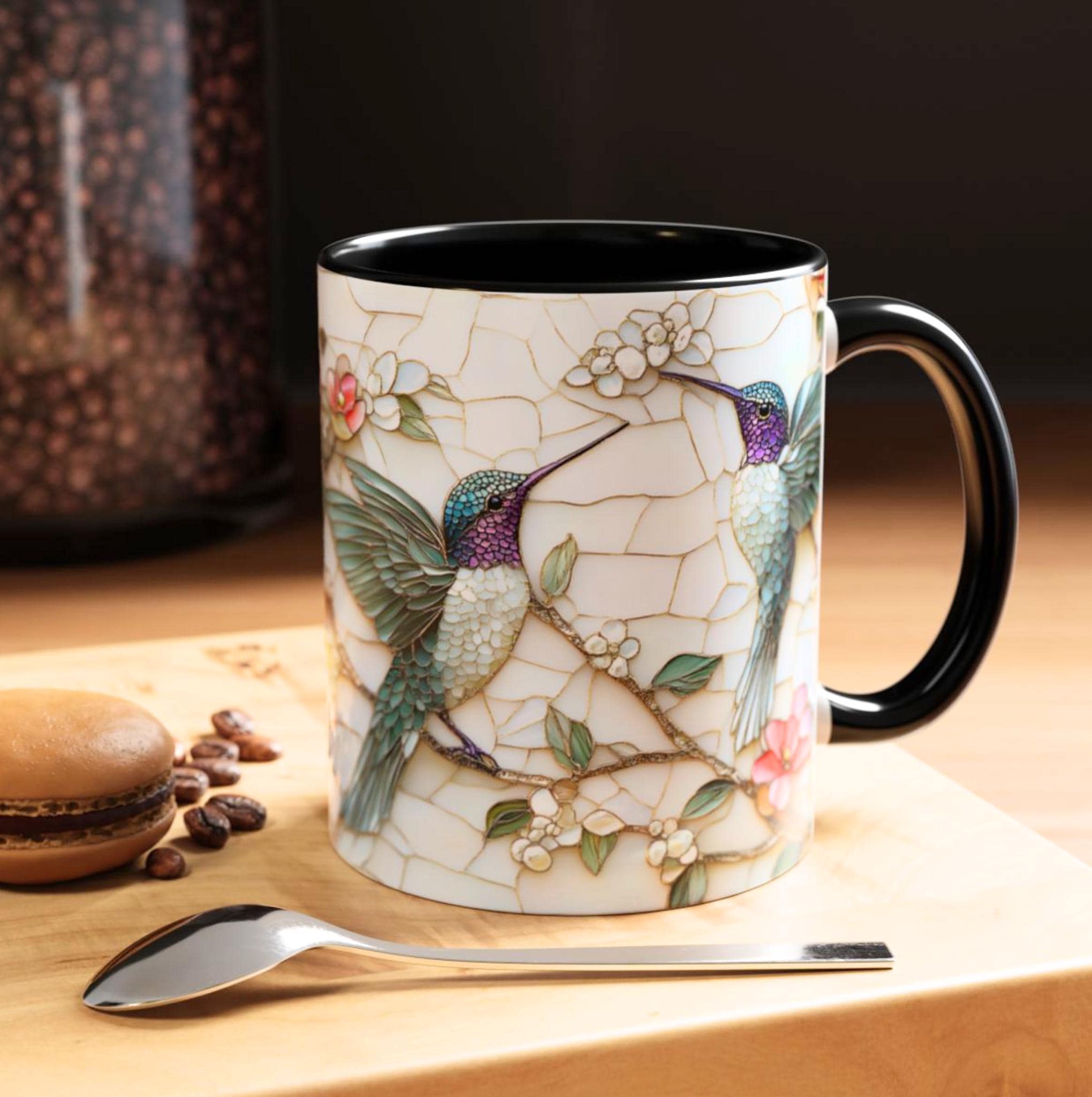LELORESTORE Floral Hummingbird Stained Glass Style Ceramic Coffee Mug