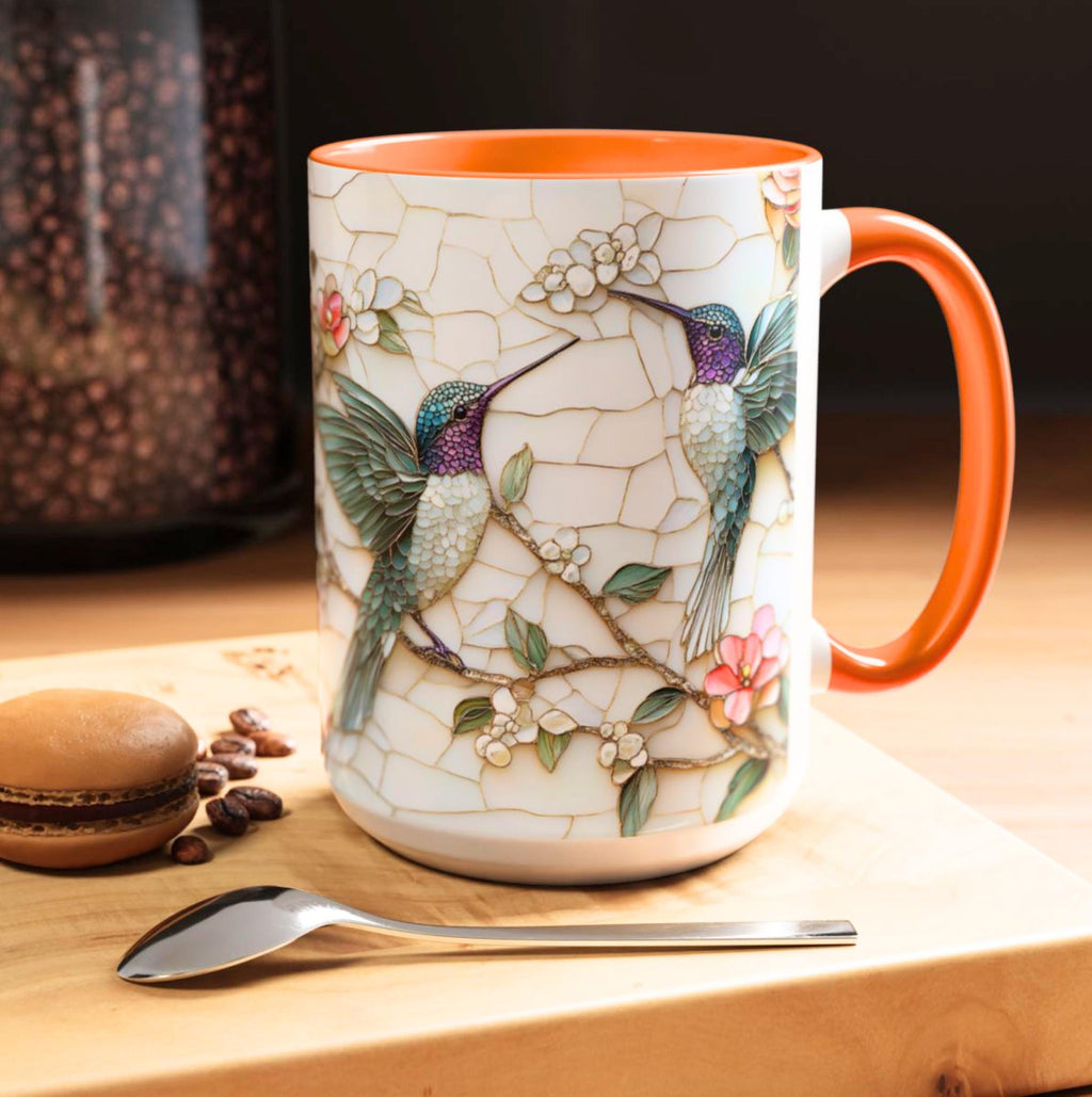 LELORESTORE Floral Hummingbird Stained Glass Style Ceramic Coffee Mug