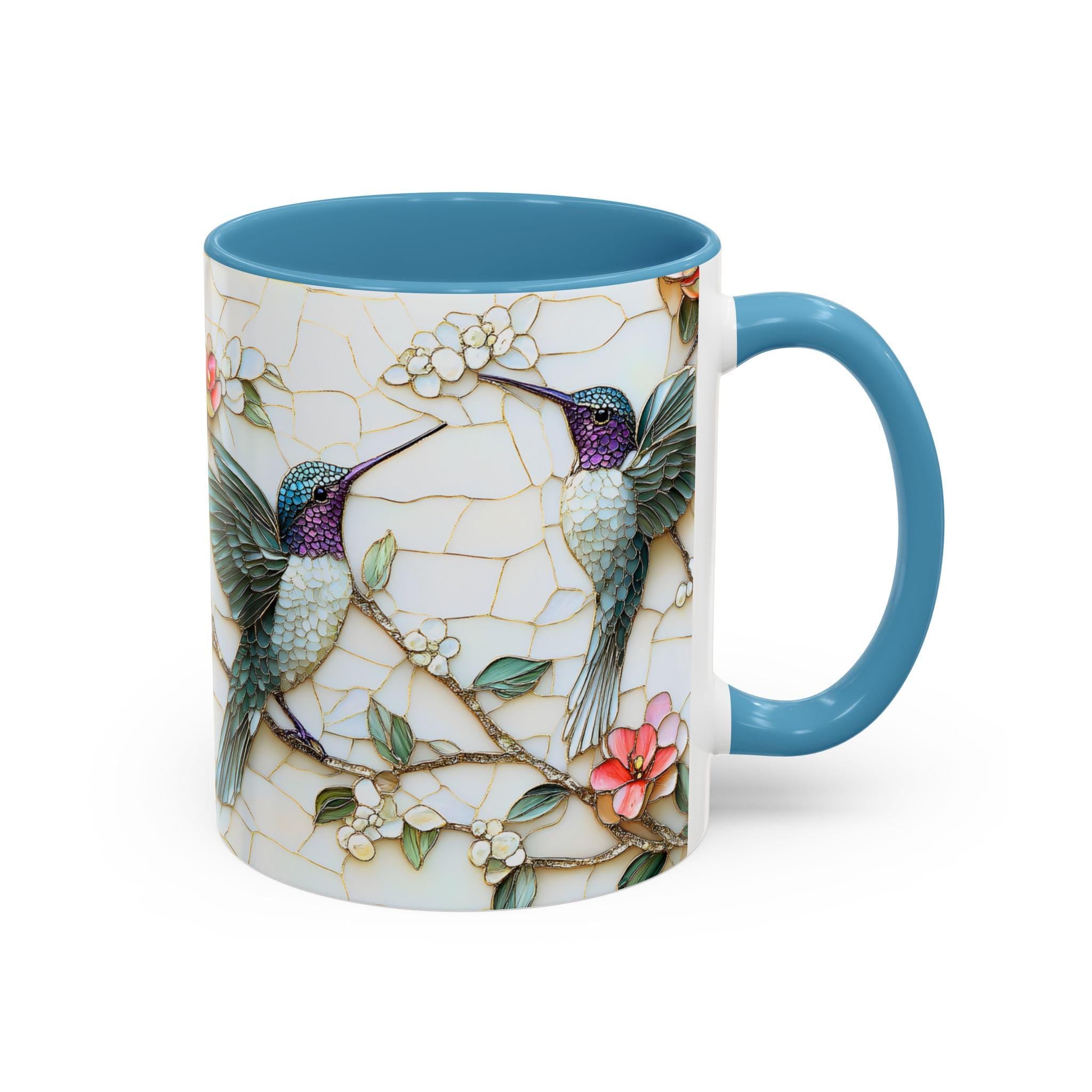 LELORESTORE Floral Hummingbird Stained Glass Style Ceramic Coffee Mug