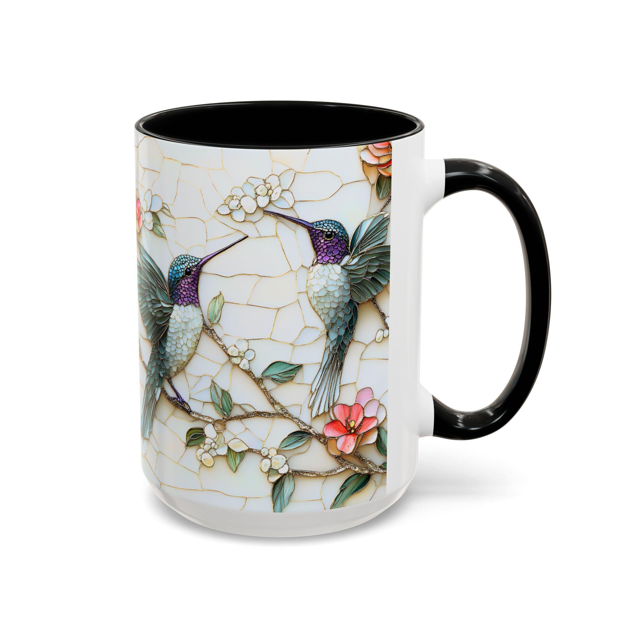 LELORESTORE Floral Hummingbird Stained Glass Style Ceramic Coffee Mug