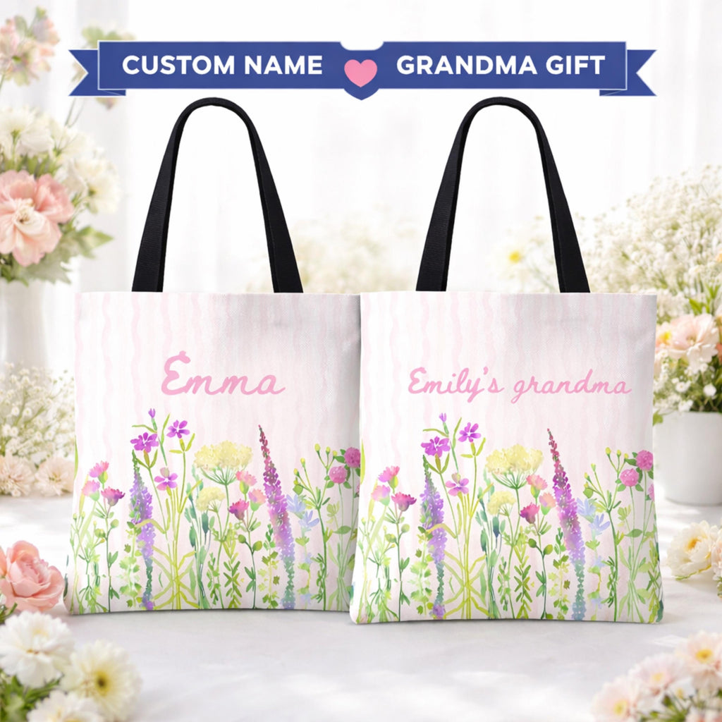 Personalized Grandma Floral Tote Bag Custom Name Wildflower Mother's Day Gift