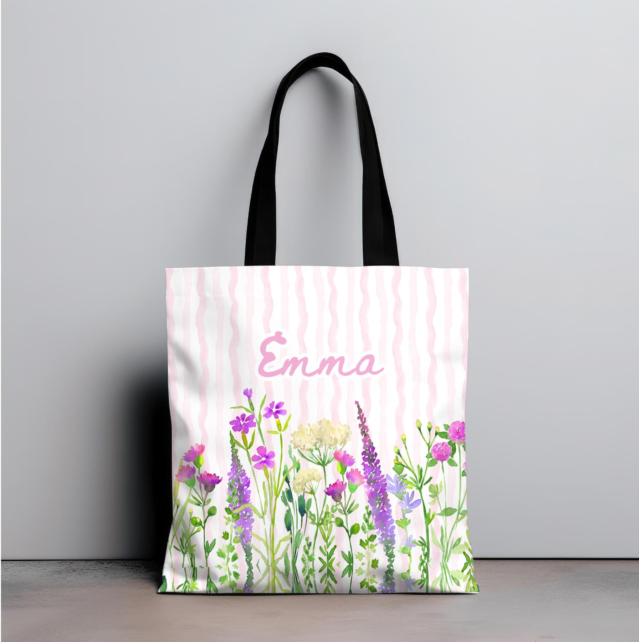 Personalized Grandma Floral Tote Bag Custom Name Wildflower Mother's Day Gift