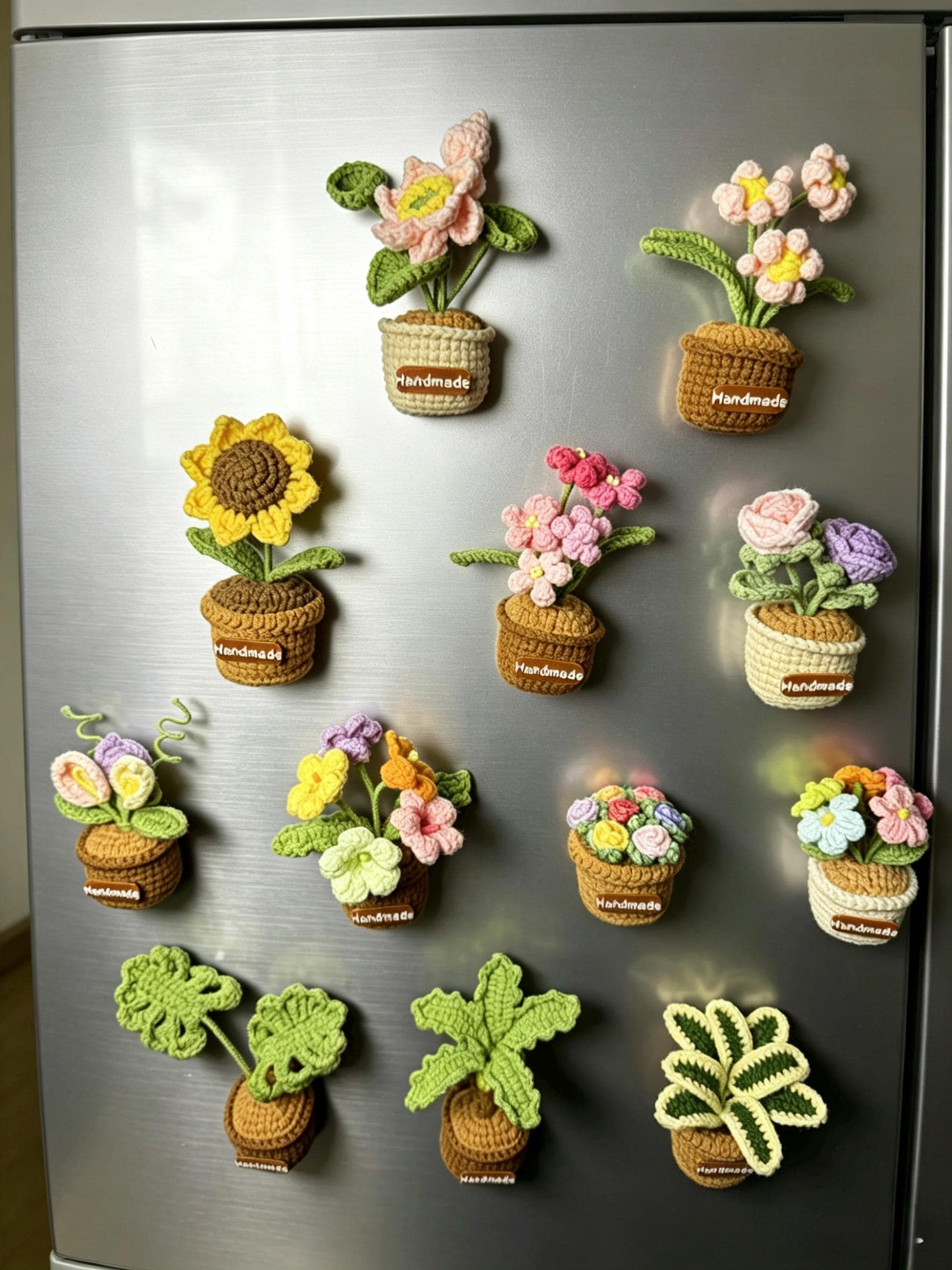 CrochetRecipe Handmade Mini Potted Plant Refrigerator Magnets 3in