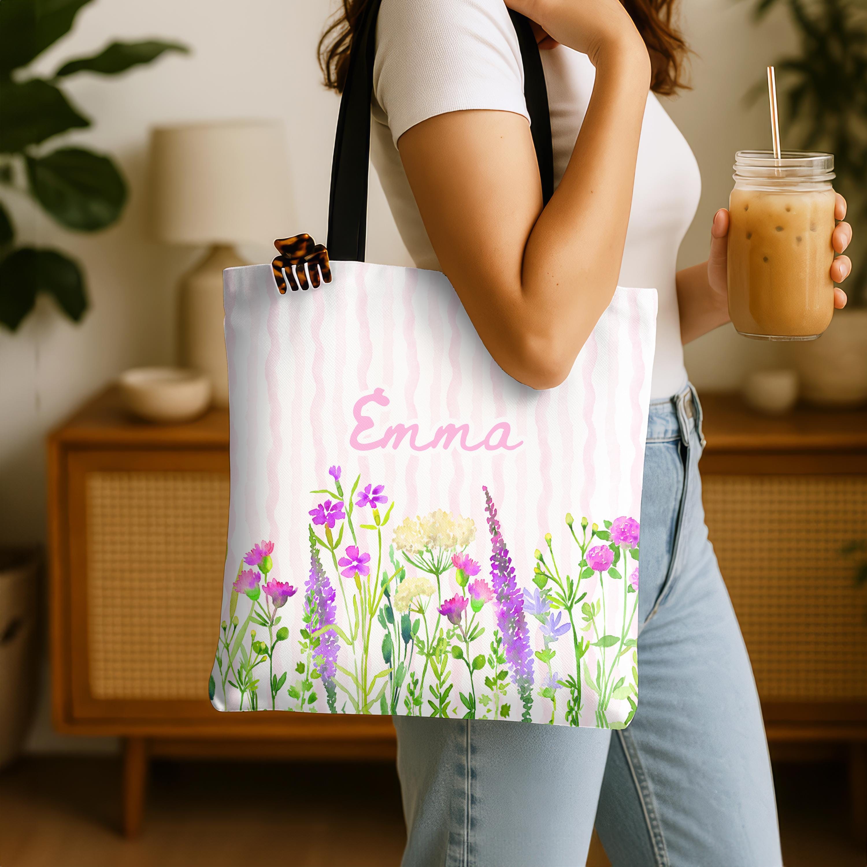 Personalized Grandma Floral Tote Bag Custom Name Wildflower Mother's Day Gift