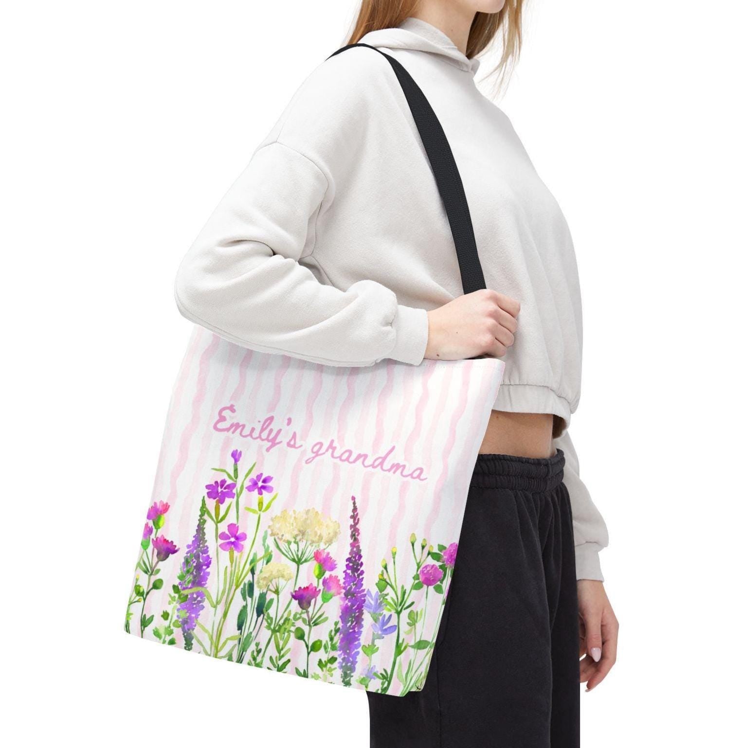 Personalized Grandma Floral Tote Bag Custom Name Wildflower Mother's Day Gift