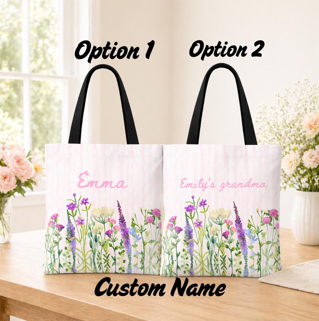 Personalized Grandma Floral Tote Bag Custom Name Wildflower Mother's Day Gift