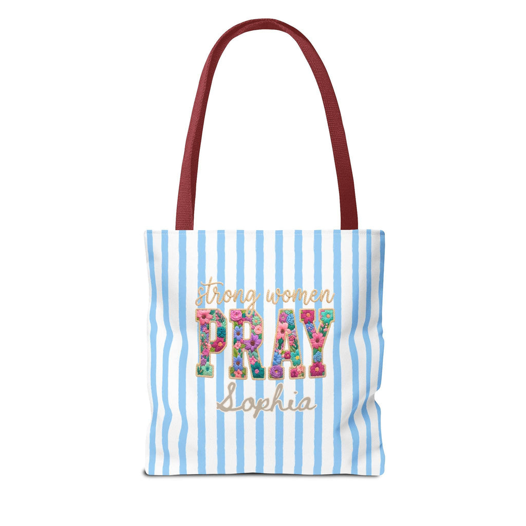 Personalized Christian Tote Bag Strong Women Pray, Floral Faith Gift for Women, Custom Name