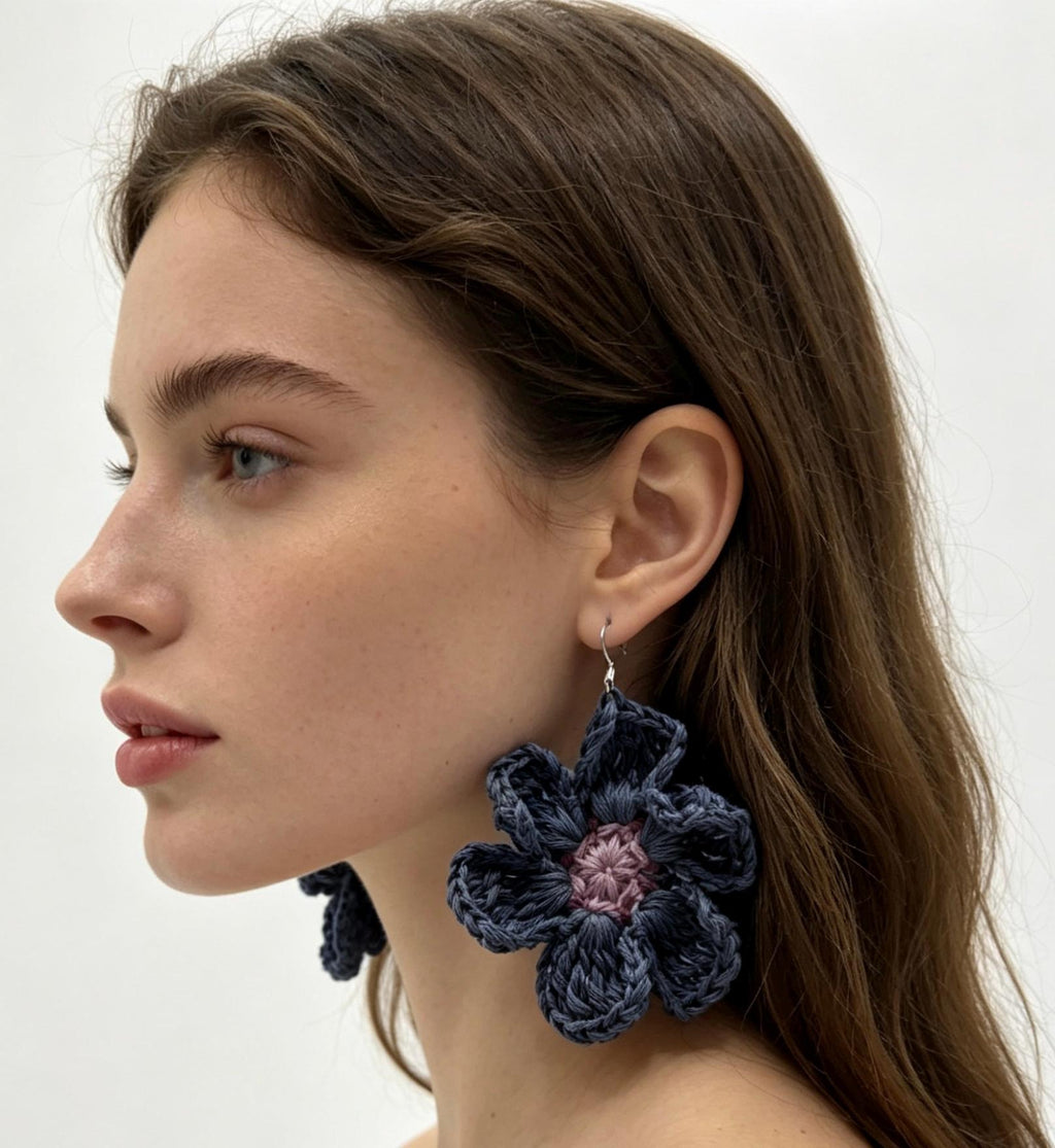 CrochetRecipe Handmade Crochet Dangle Statement Earrings Colorful Flower Star Evil Eye