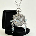 Oryeia Real White Morpho Butterfly Wing Pocket Watch Necklace