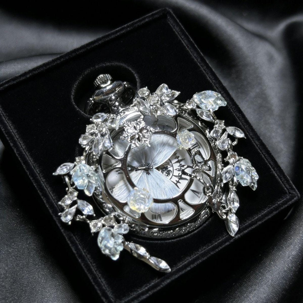 Oryeia Real White Morpho Butterfly Wing Pocket Watch Necklace