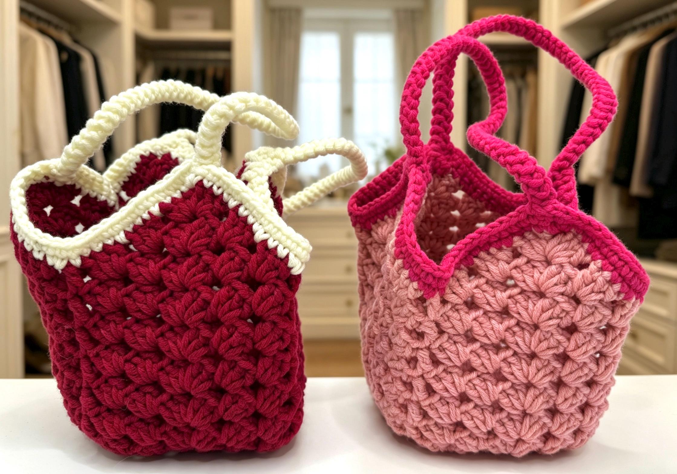 CrochetRecipe Handmade Crochet Farmers Market Bag Tote 10in Chunky Cotton