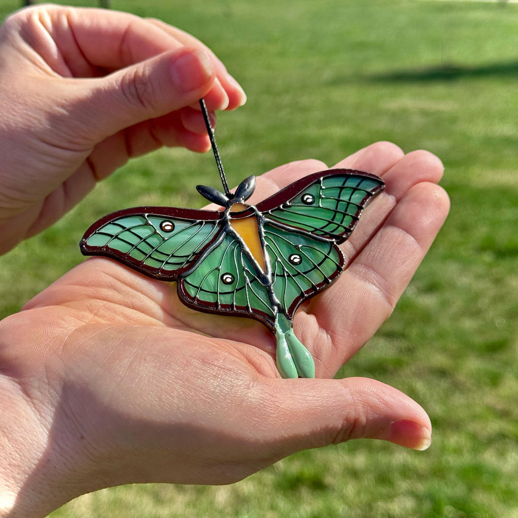 SunStainedGlassUA Mini Spanish Luna Moth Stained Glass Suncatcher 4.2in