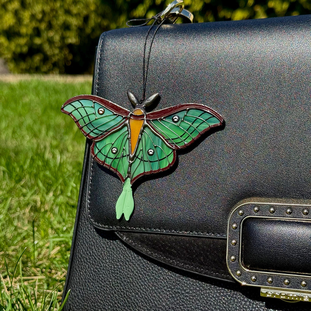 SunStainedGlassUA Mini Spanish Luna Moth Stained Glass Suncatcher 4.2in