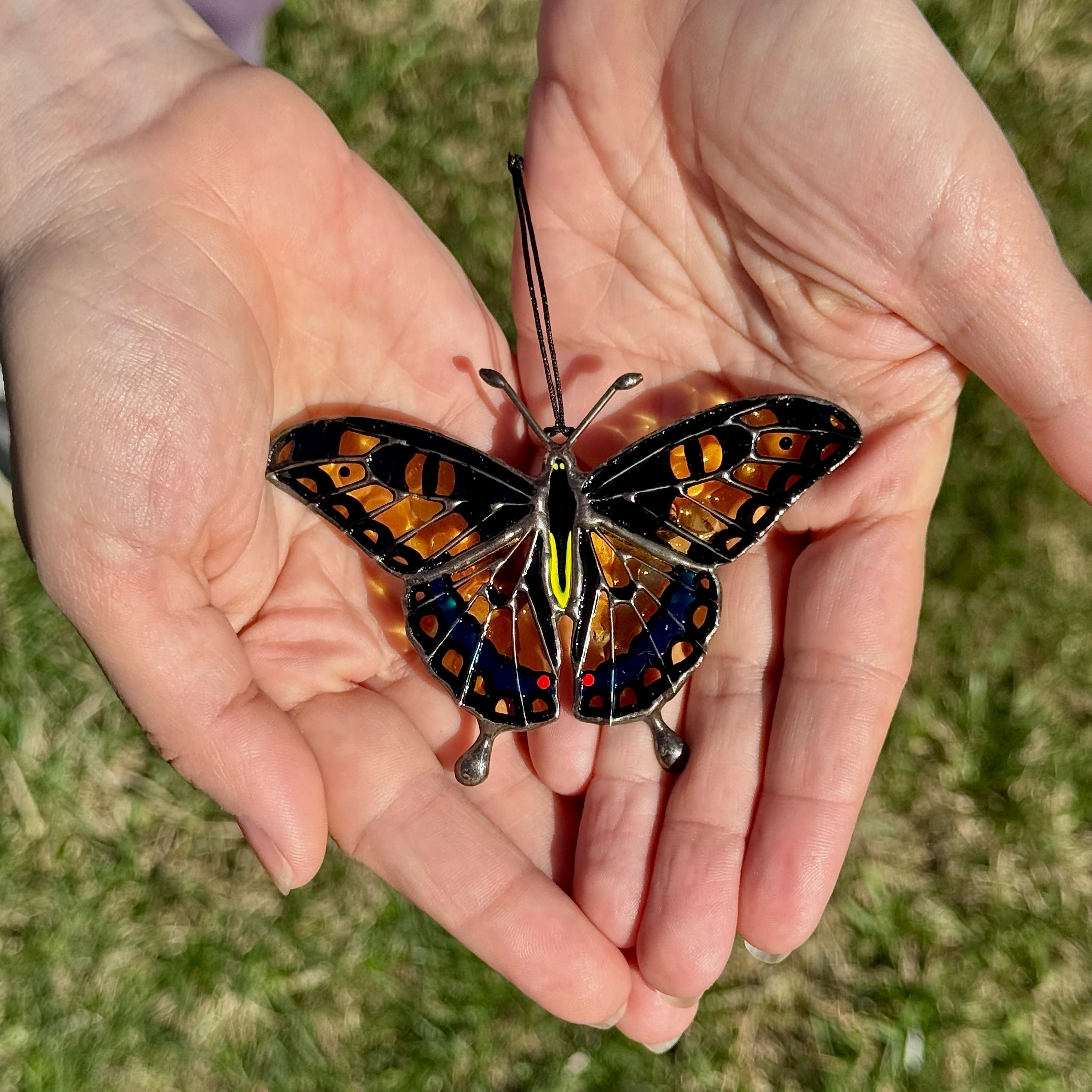 SunStainedGlassUA Mini Yellow Swallowtail Suncatcher
