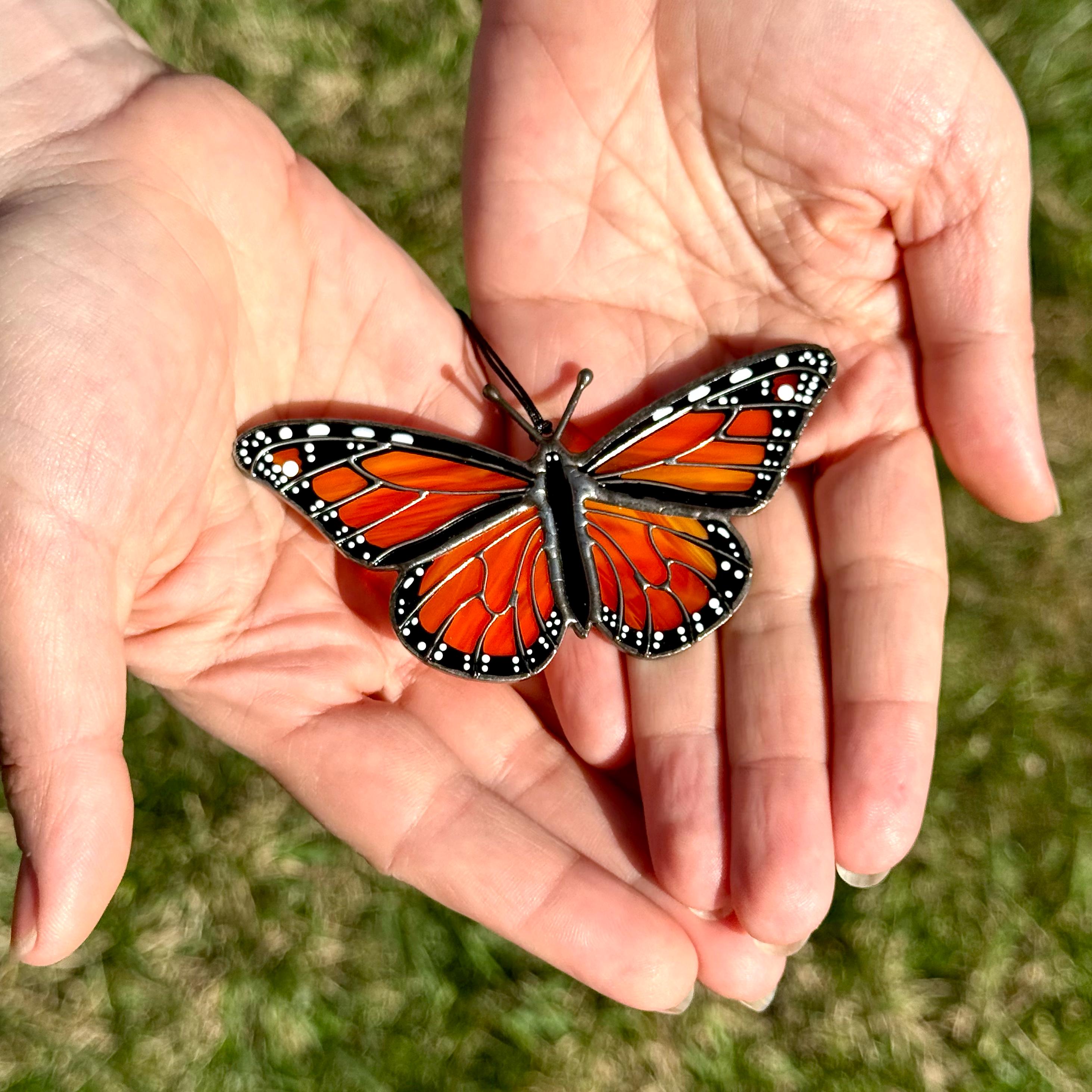 SunStainedGlassUA Mini Monarch Butterfly Handmade Stained Glass Suncatcher