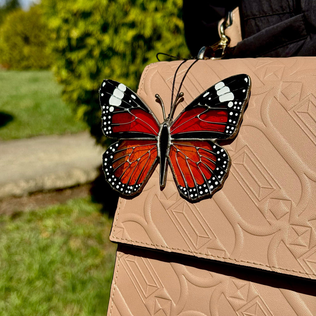 SunStainedGlassUA Miniature Monarch Butterfly Stained Glass Suncatcher Handmade