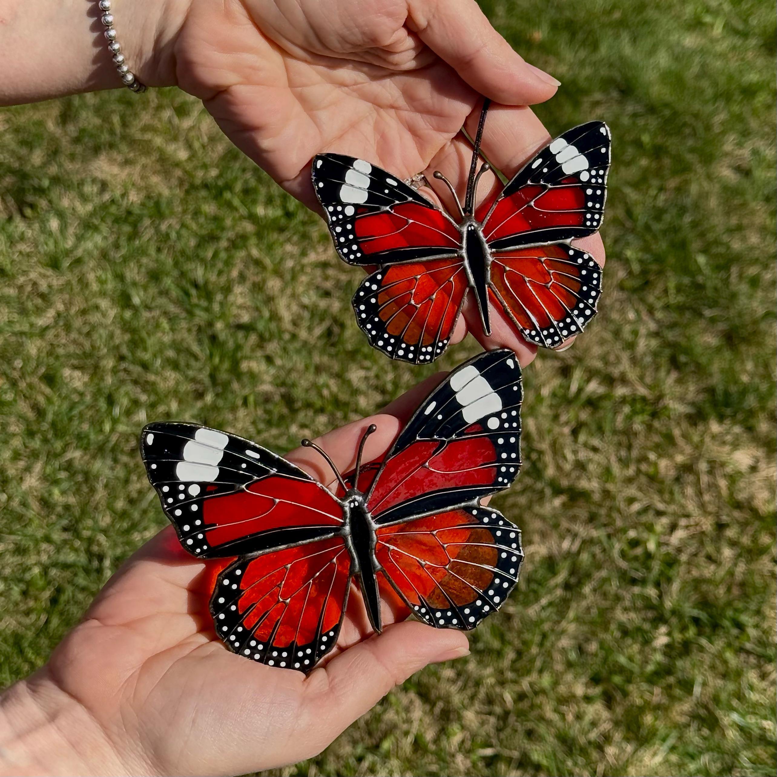SunStainedGlassUA Miniature Monarch Butterfly Stained Glass Suncatcher Handmade