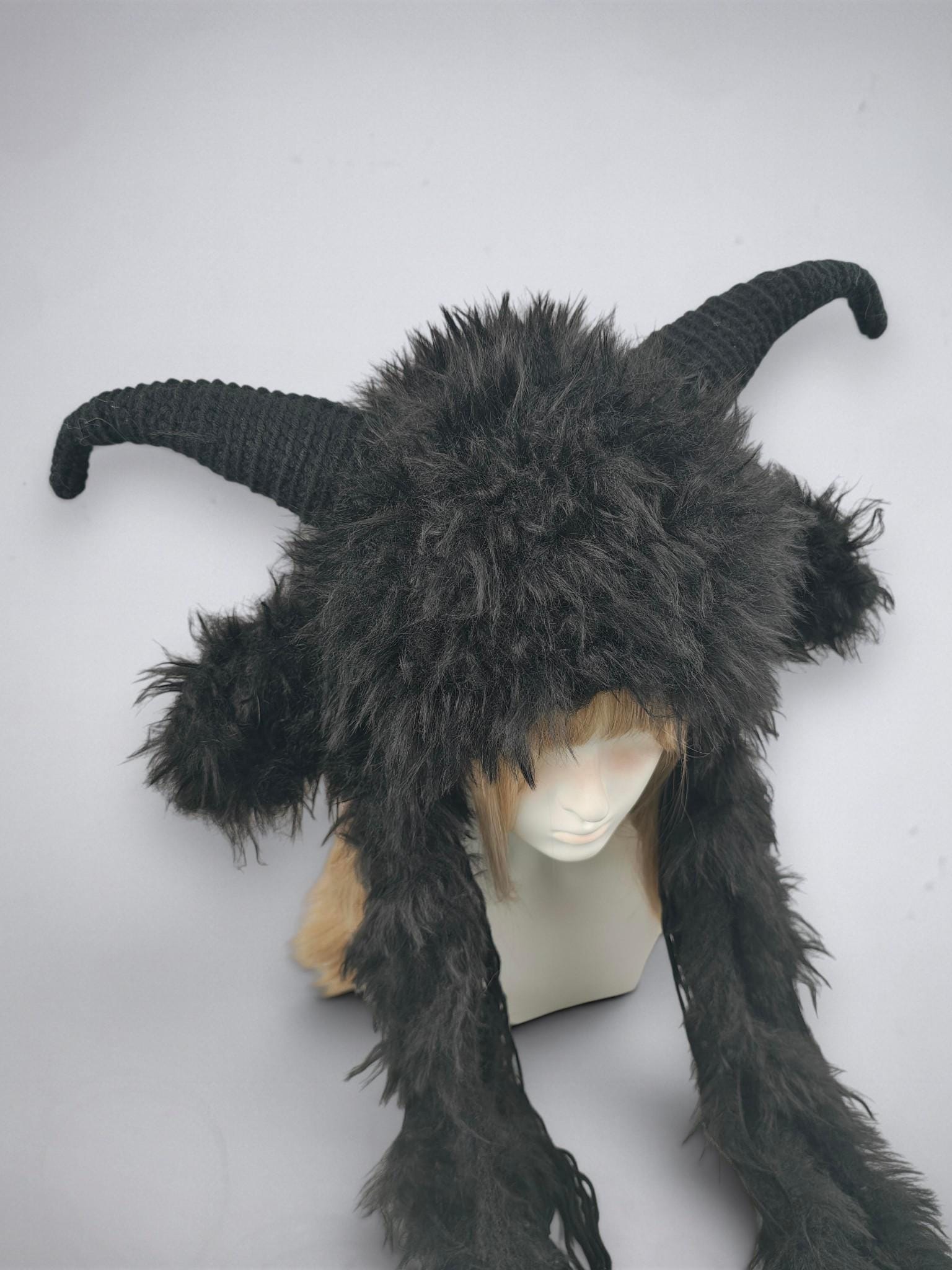 Wild Goat Horn Woodland Hat With Long Savage Fur