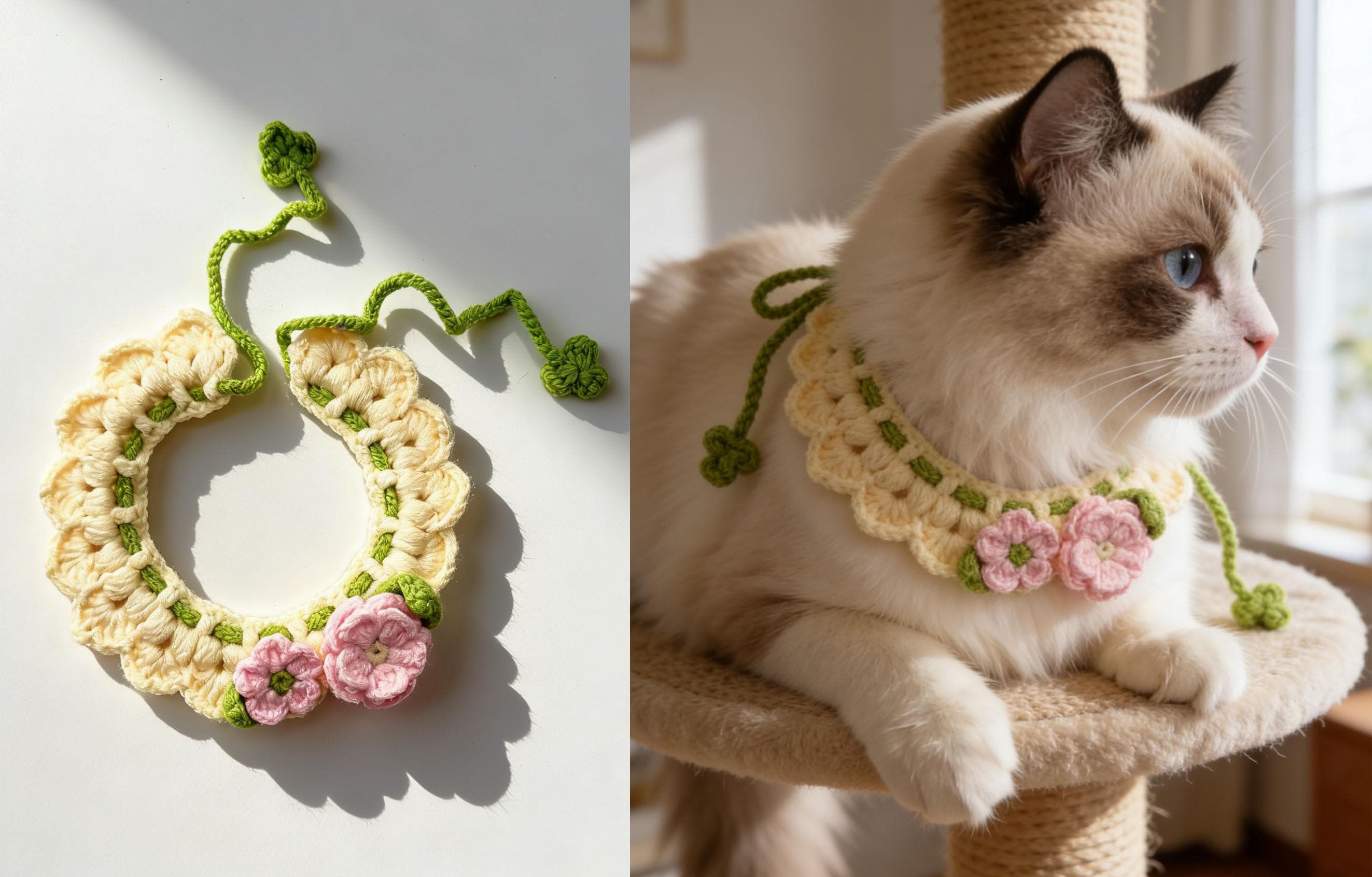 Handmade Crochet Pet Collar Cottagecore Pastel Necklace