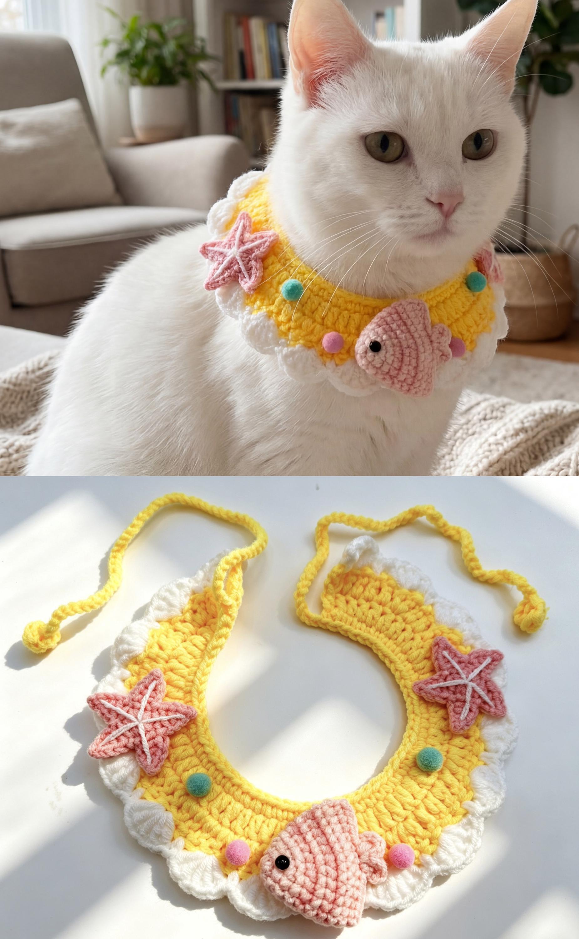 Handmade Crochet Pet Collar Cottagecore Pastel Necklace