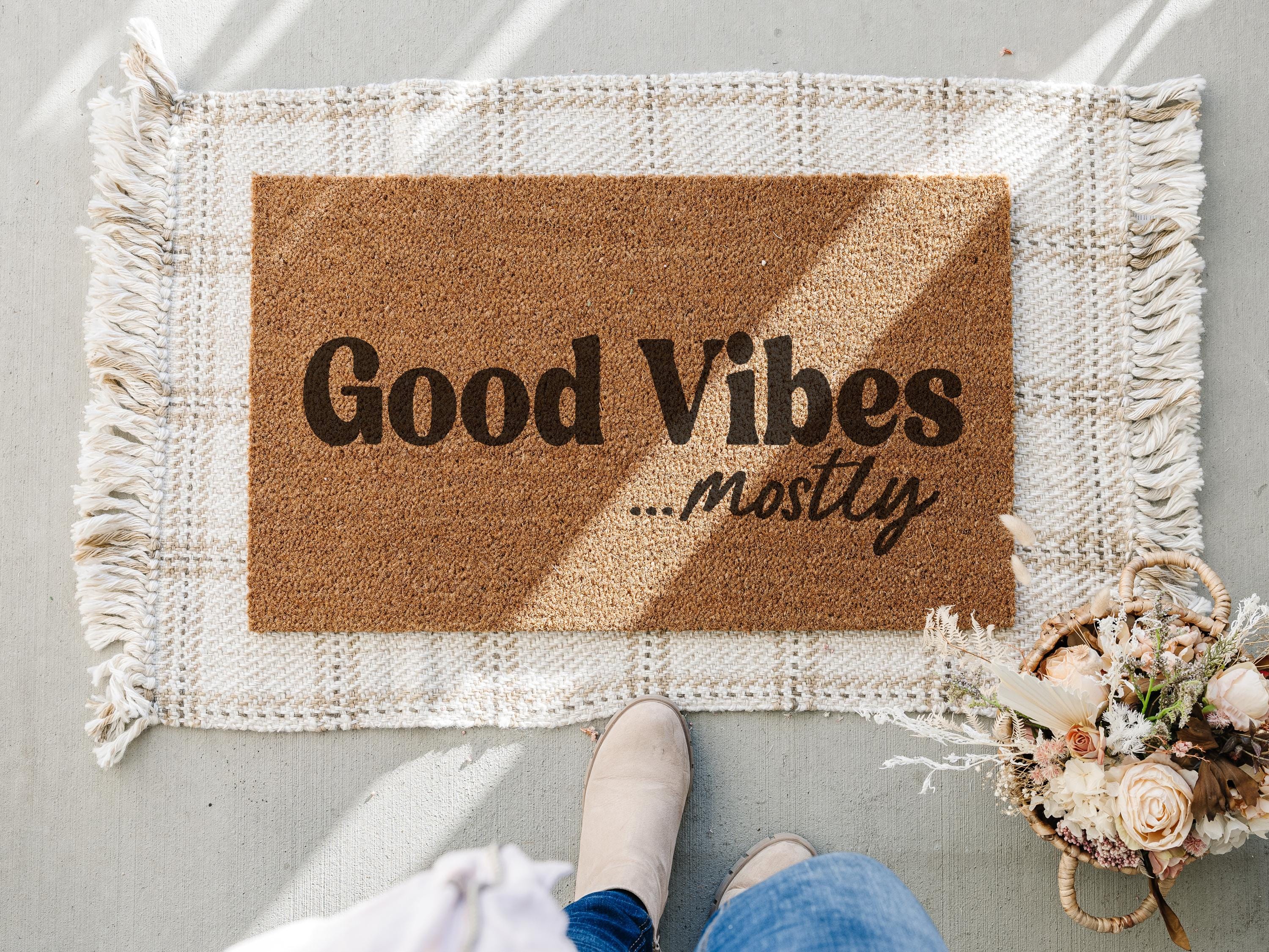 HamlinRowShop Good Vibes Mostly Coir Doormat Funny Welcome Mat