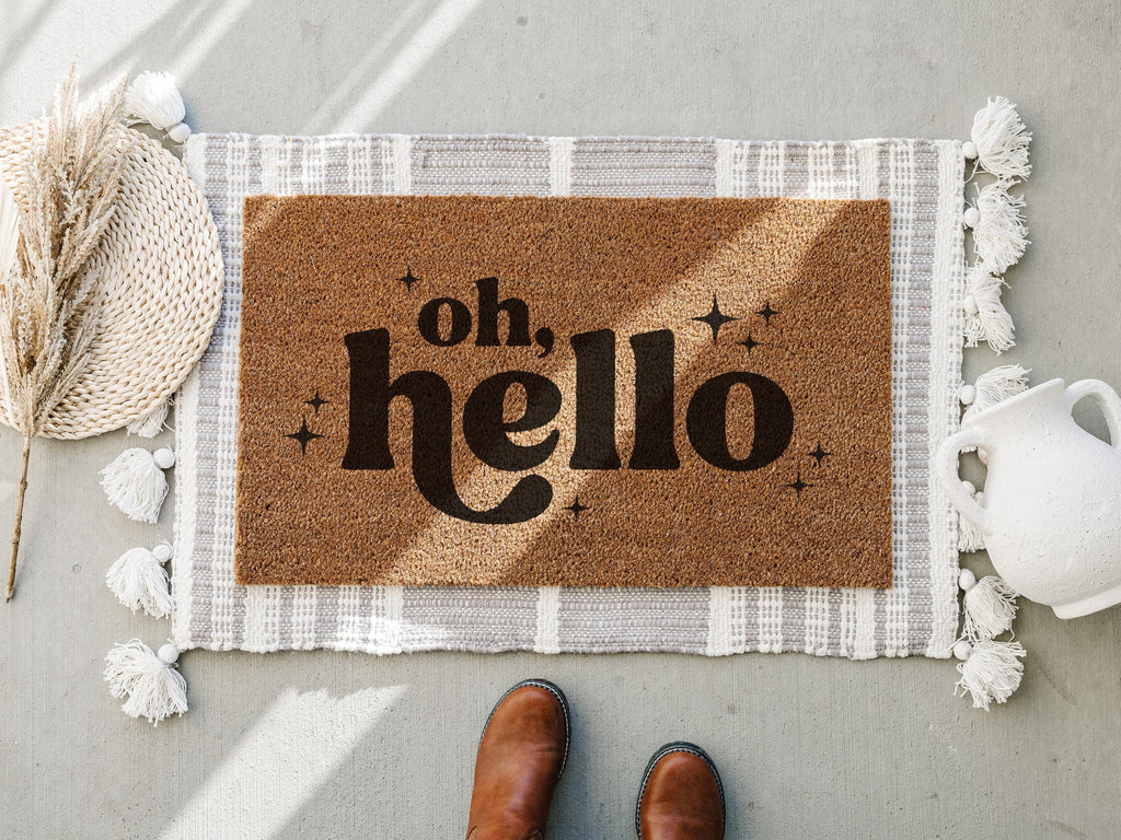 Oh, Hello Coir Doormat, Funny Welcome Mat, Front Porch Decor