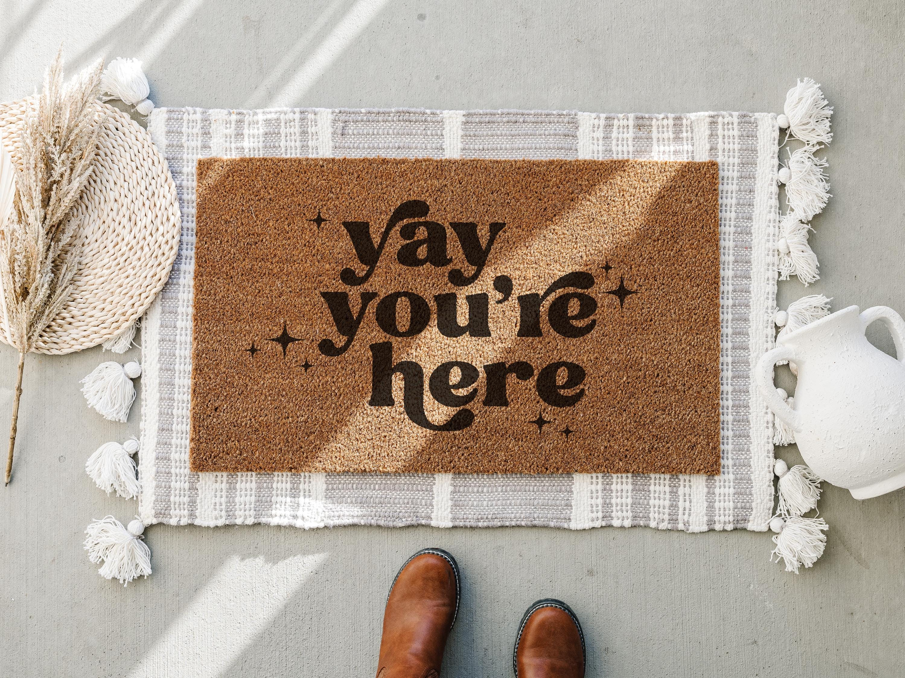 HamlinRowShop Yay You're Here Coir Doormat Welcome Mat