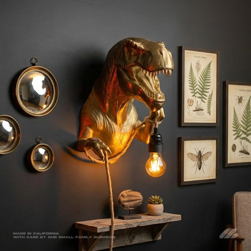 April16studio Gold T-Rex Wall Light Sconce 14in Hand-Painted