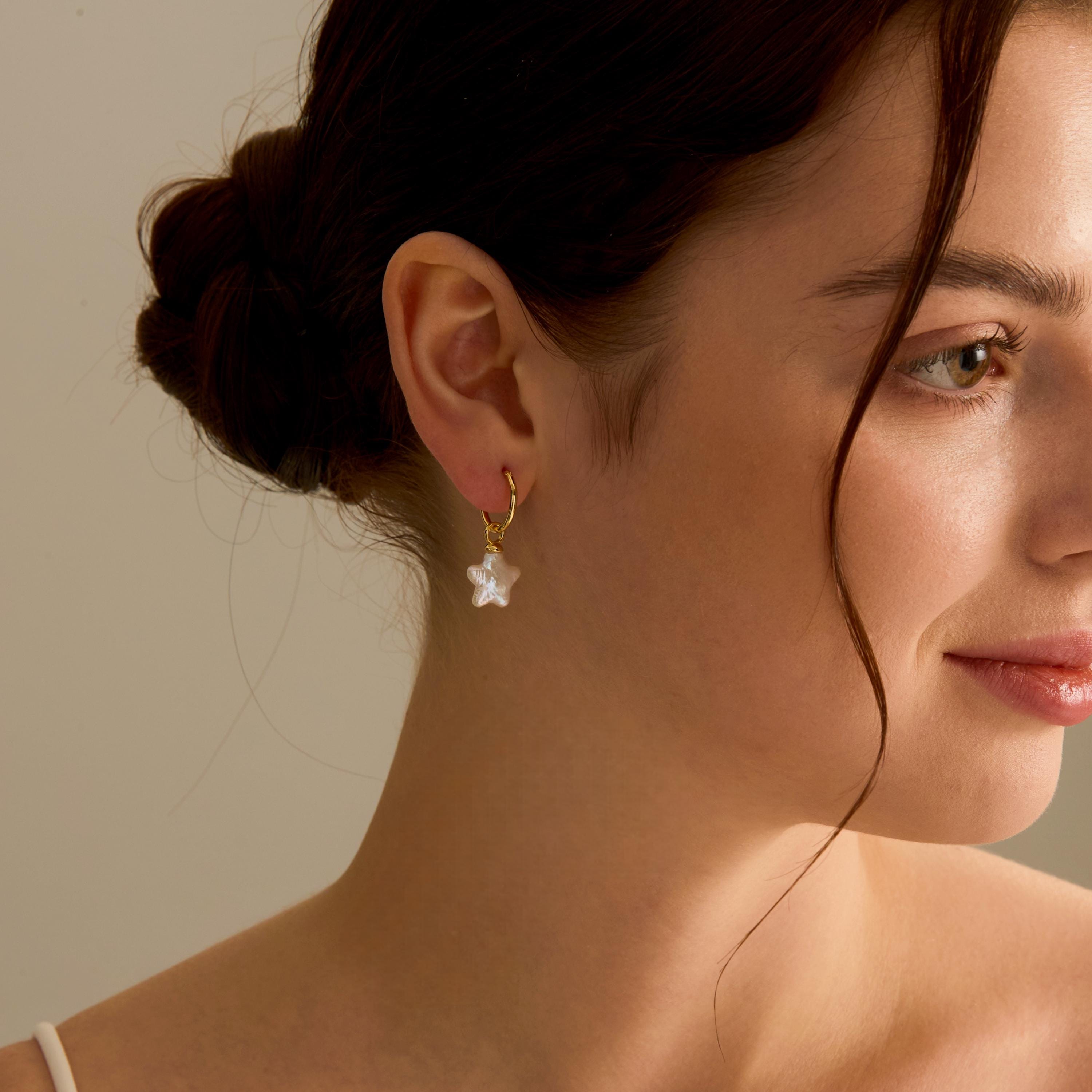 Freshwater Baroque Pearl Star Huggie Hoop Earrings