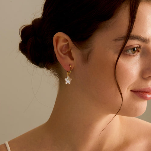 Freshwater Baroque Pearl Star Huggie Hoop Earrings