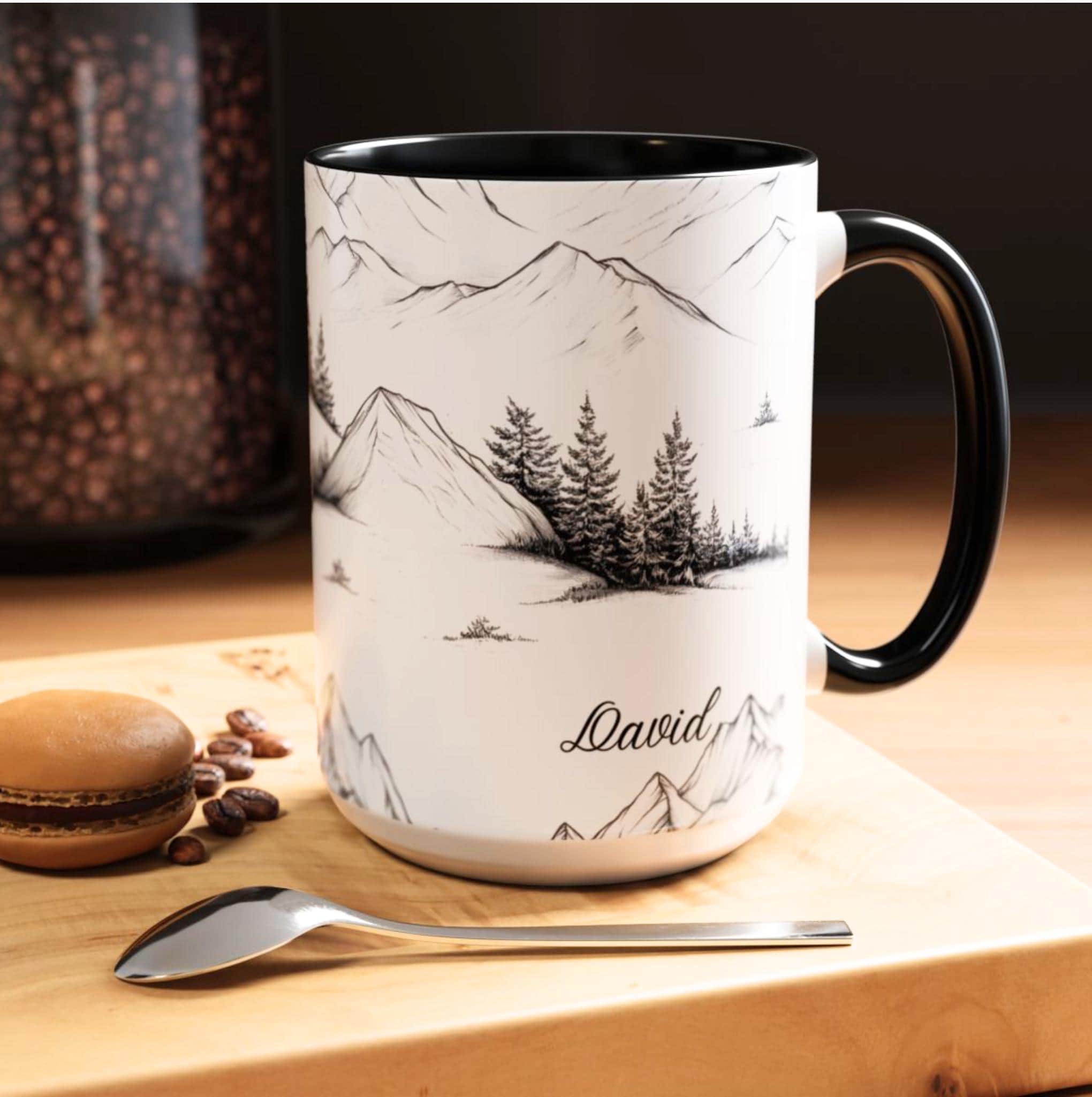 LELORESTORE Personalized Mountain Ceramic Coffee Mug Custom Name Nature Gift