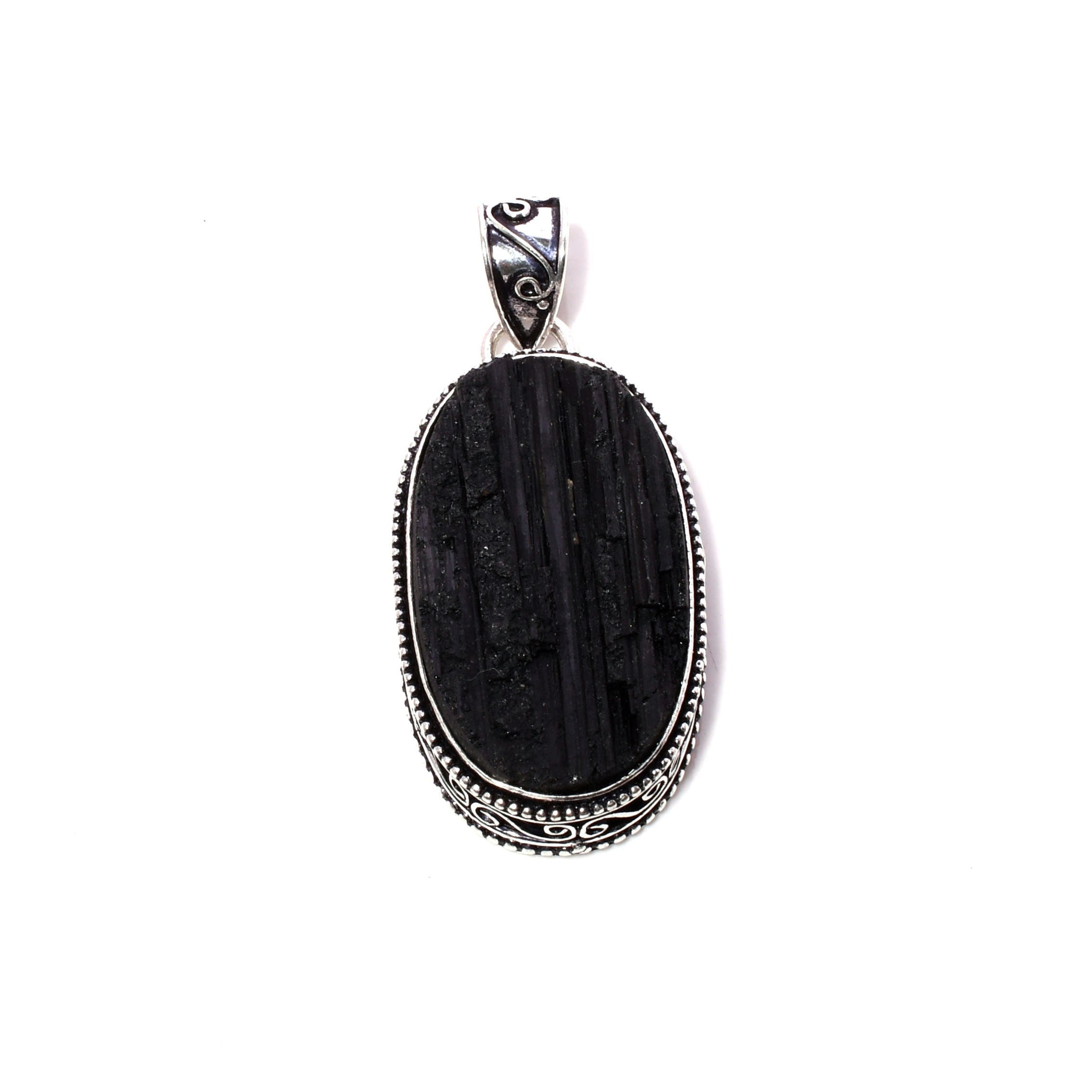 EkkJewels Natural Black Tourmaline 925 Sterling Silver Pendant Necklace
