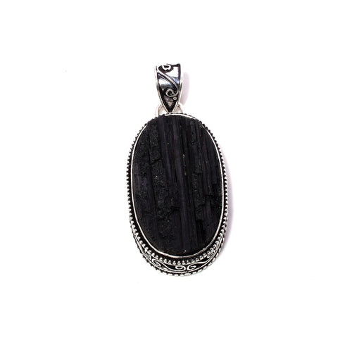 EkkJewels Natural Black Tourmaline 925 Sterling Silver Pendant Necklace