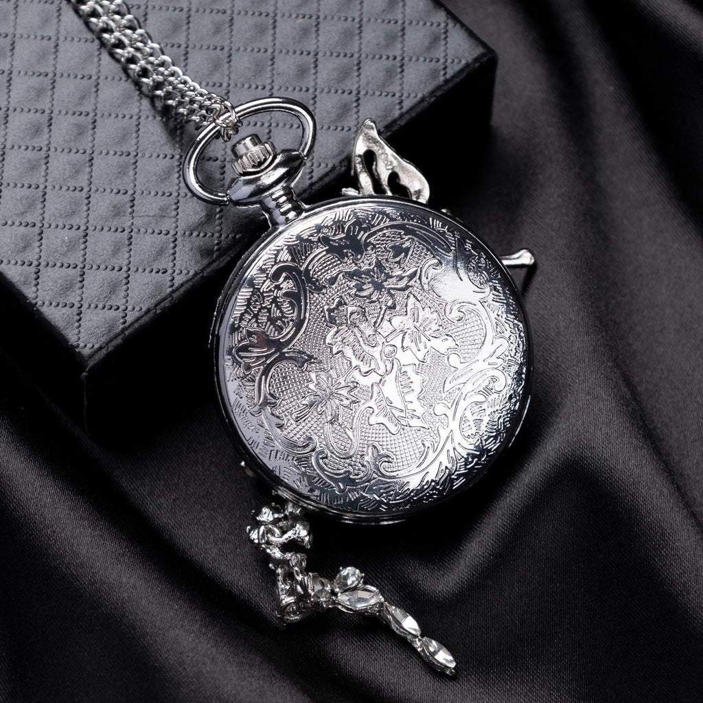 Oryeia Handmade Purple Butterfly Specimen Pocket Watch Necklace