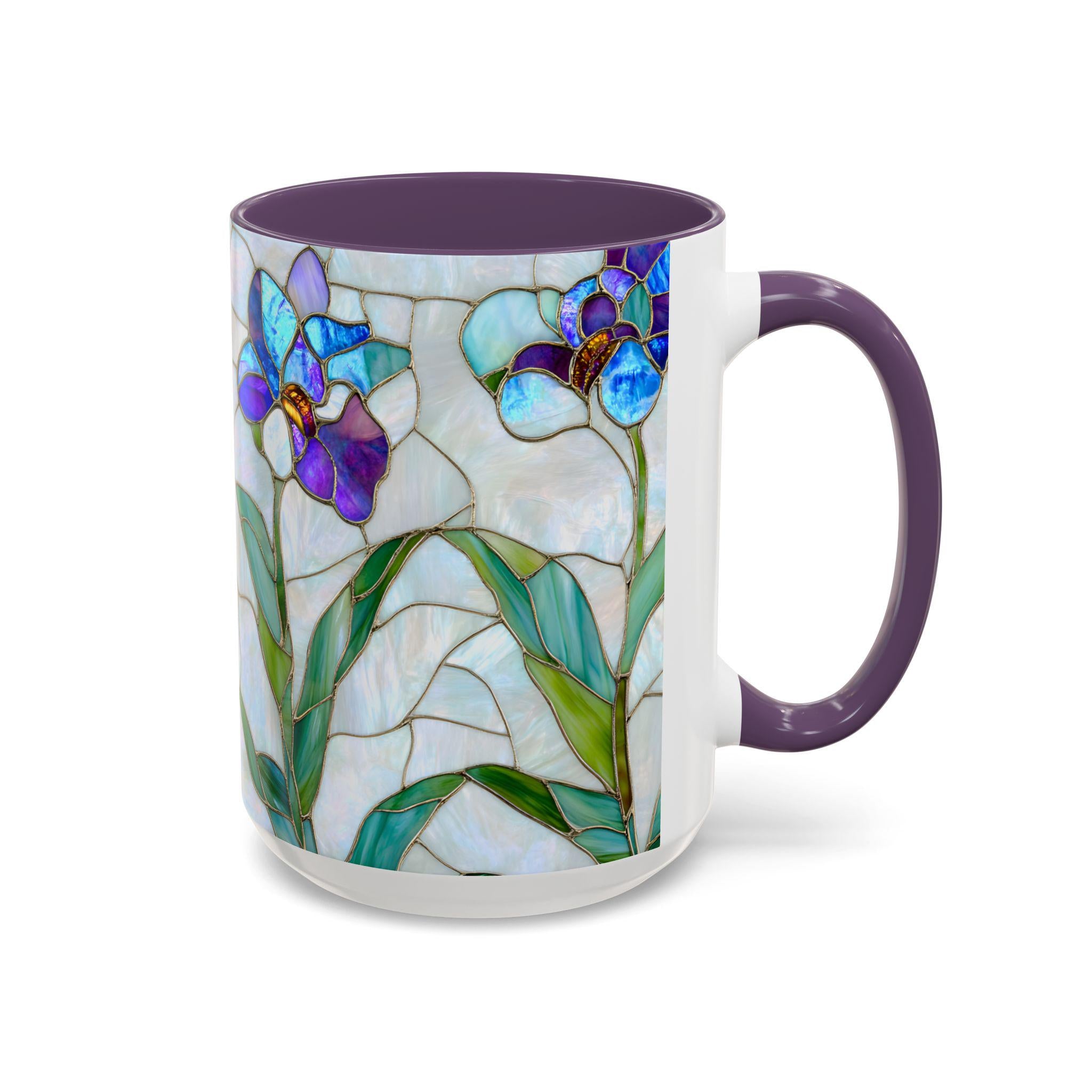 Orchid Stained Glass Style Mug Floral Coffee Cup Botanical Tea 11oz 15oz