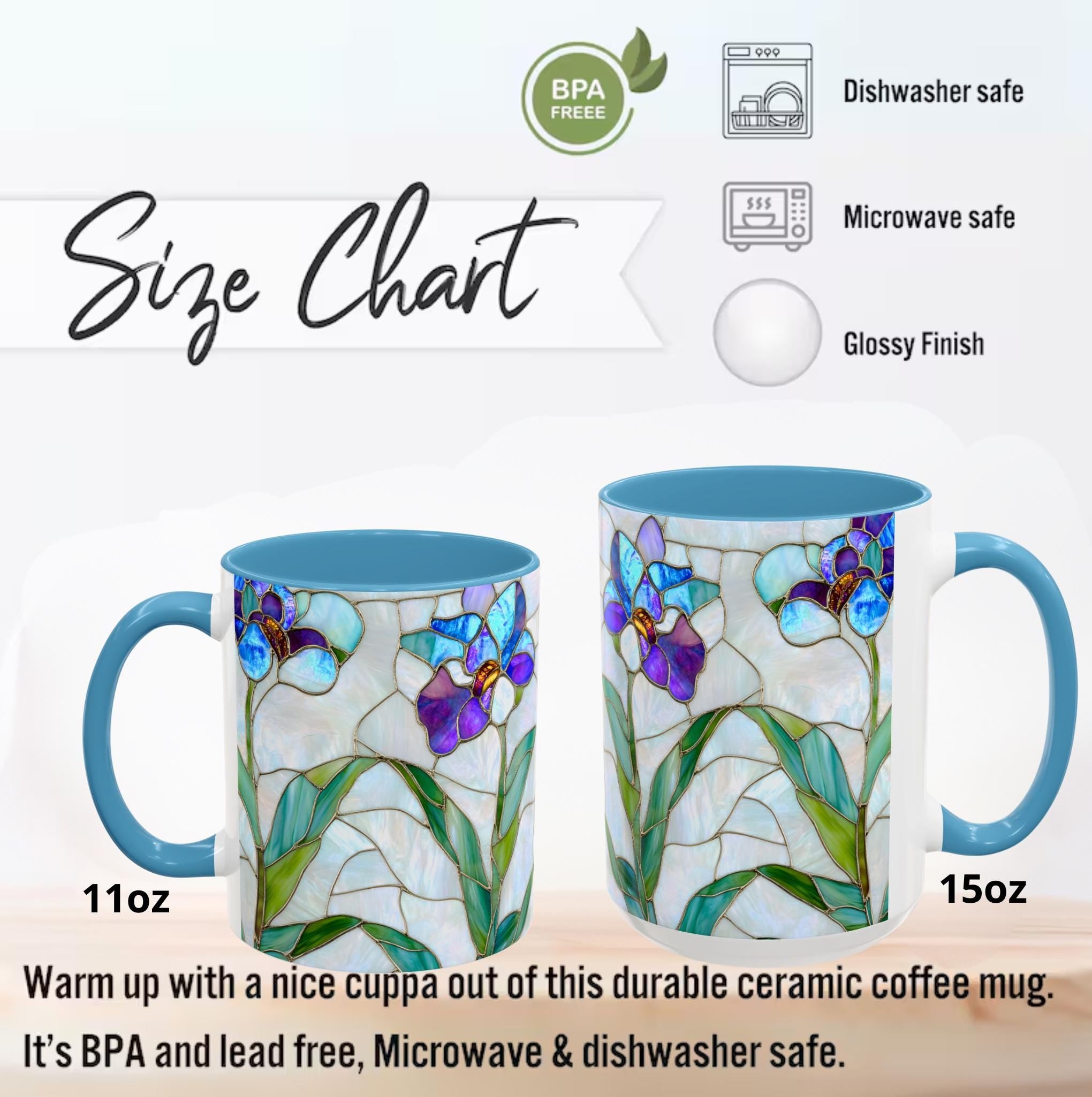 Orchid Stained Glass Style Mug Floral Coffee Cup Botanical Tea 11oz 15oz