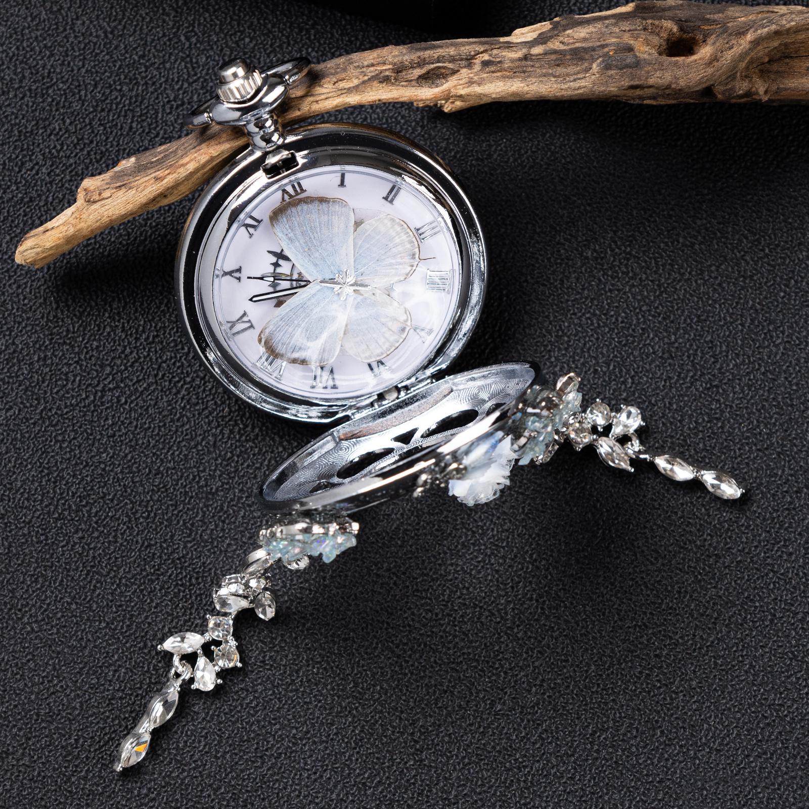 Oryeia Custom Real Butterfly Pocket Watch Necklace White
