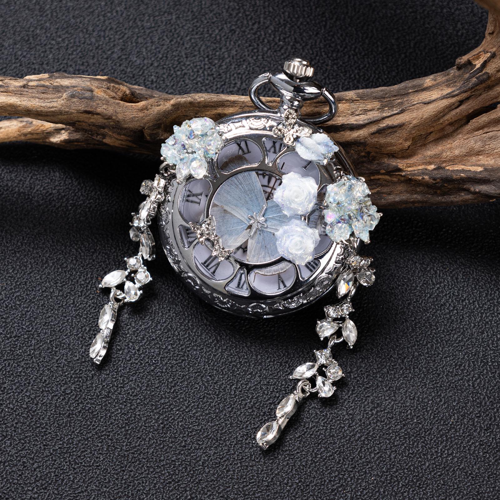 Oryeia Custom Real Butterfly Pocket Watch Necklace White