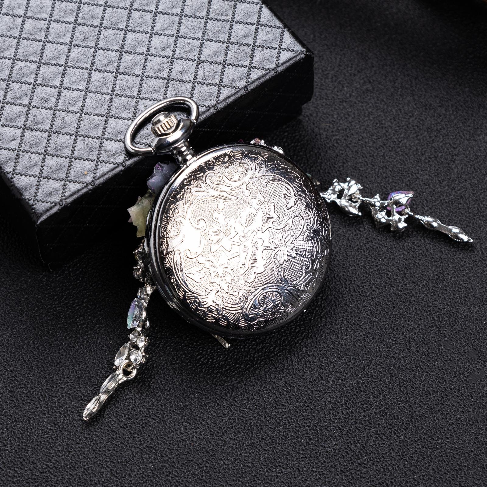 Oryeia Handmade Purple Butterfly Specimen Pocket Watch Necklace