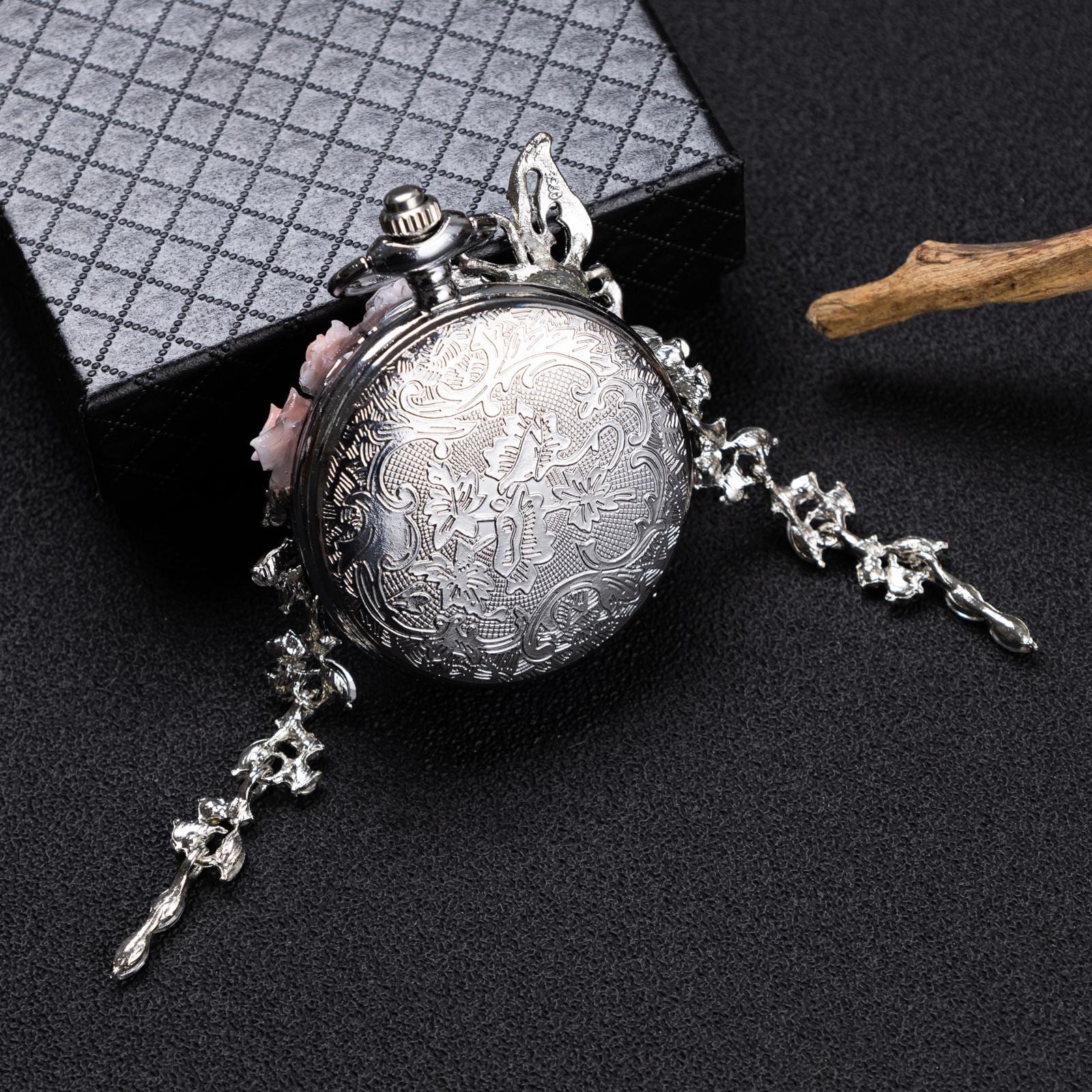 Oryeia Handmade Butterfly Pocket Watch Necklace Purple