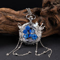Oryeia Handmade Blue Butterfly Specimen Pocket Watch Necklace Pendant